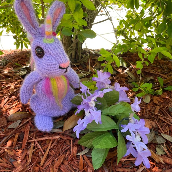 Hand crafted knit and needle felted unicorn magical  bunny rabbit stuffed animal - Picture 6 of 10